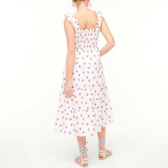 New J Crew Factory strawberry smocked tiered midi dress strawberries - Picture 10 of 10